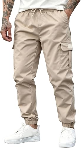Cargo Joggers Men Drawstring Elastic Waist Tapered Fit Jogge