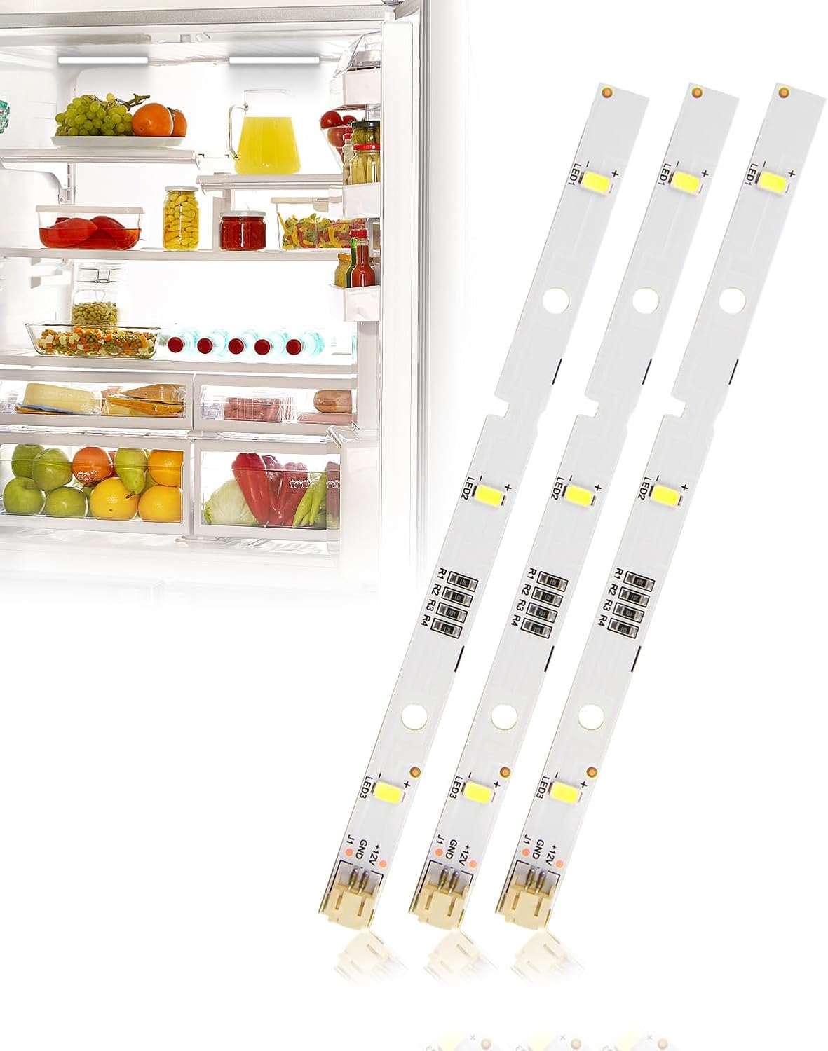 3PCS LED Strip Light for RONGSHENG/HISENSE Refrigerator E349766 MDDZ-162A 1629348 1529227 DC12V 2W LED Fridge Light Bar compatible with Kenwood Fridge KIFF5017 KIFF5020 KIFF7017 KIFF7020 KSBNDIX18