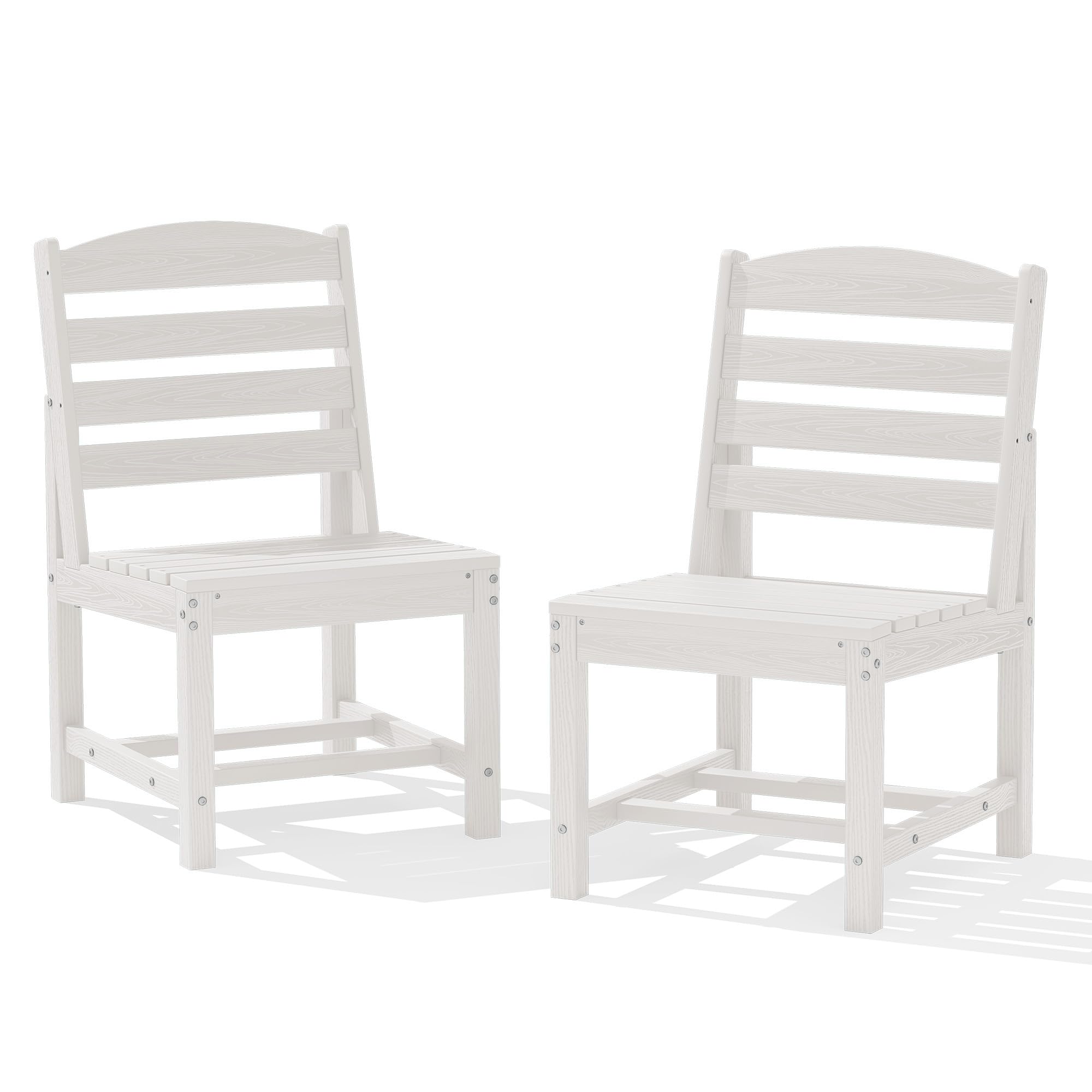 KINGYES Patio Armless Dinning Chairs Set of 2, HDPE Patio Chair, White