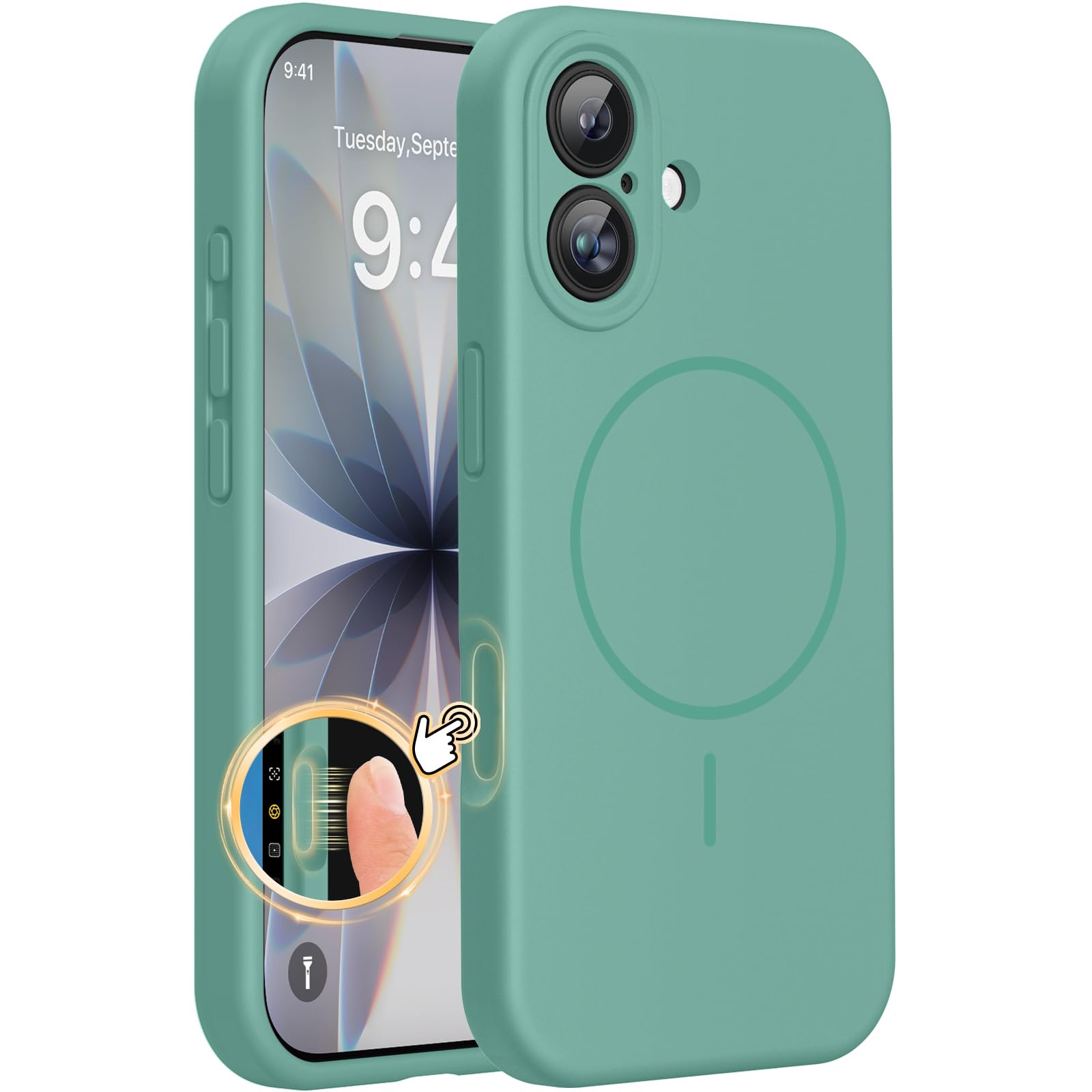 Miracase Silicone &amp; Magnetic for iPhone 17 Case, Midnight Green