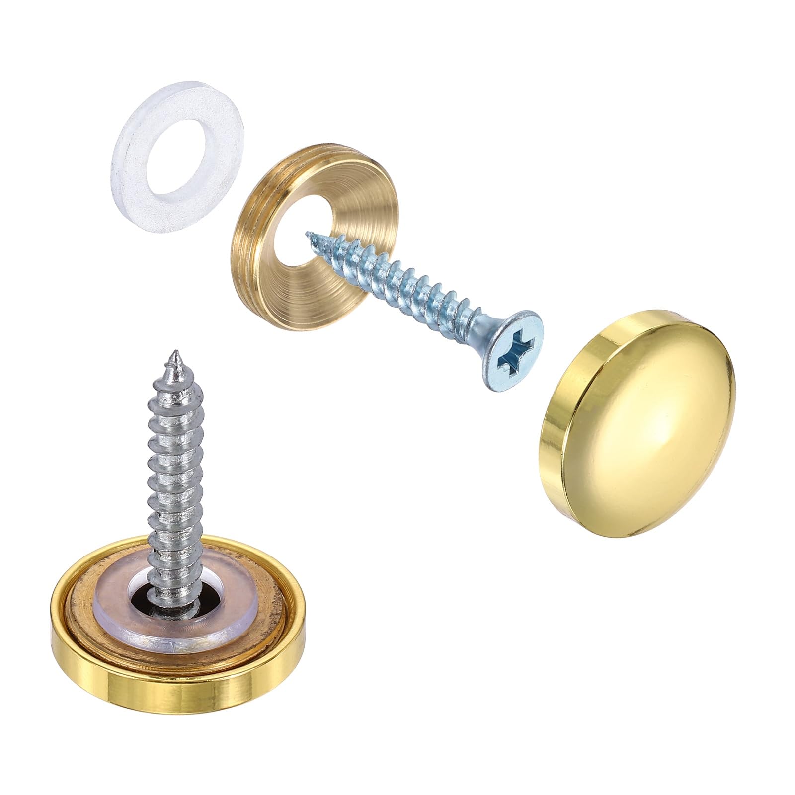 sourcing map 20Pcs Screw Covers Caps, Brass Dome Mirror Screws Decorative Caps Cover Nail Fasteners for Sign Advertising Hardware Construction, 18mm Diameter, Polished Gold
