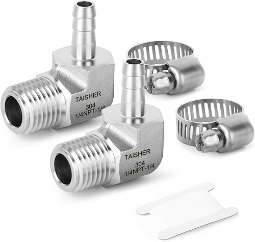 Miniatura 56 de TAISHER 1 PIEZA Accesorio de Manguera Codo de Acero Inoxidable 304 de 90 Grados - Púa de 1" x Púa de 1" para Combustible/Aire/Líquido/Gas con 2