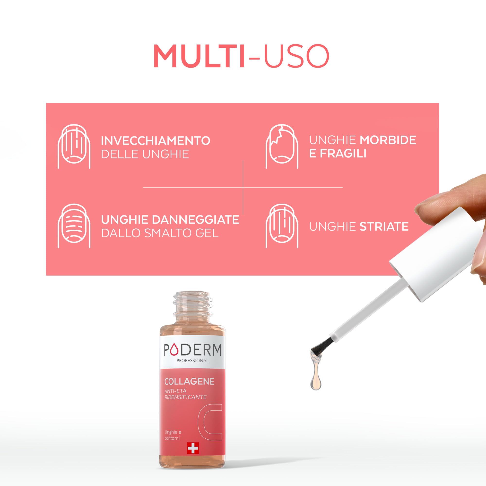 Poderm 5 in 1 Siero Booster Unghie - Collagene | Trattamento Ridensificante & Anti-Età per Unghie Indebolite - 6 ML | Idrata & Rafforza | 100% Naturale - Sviluppato da un Podologo in Svizzera