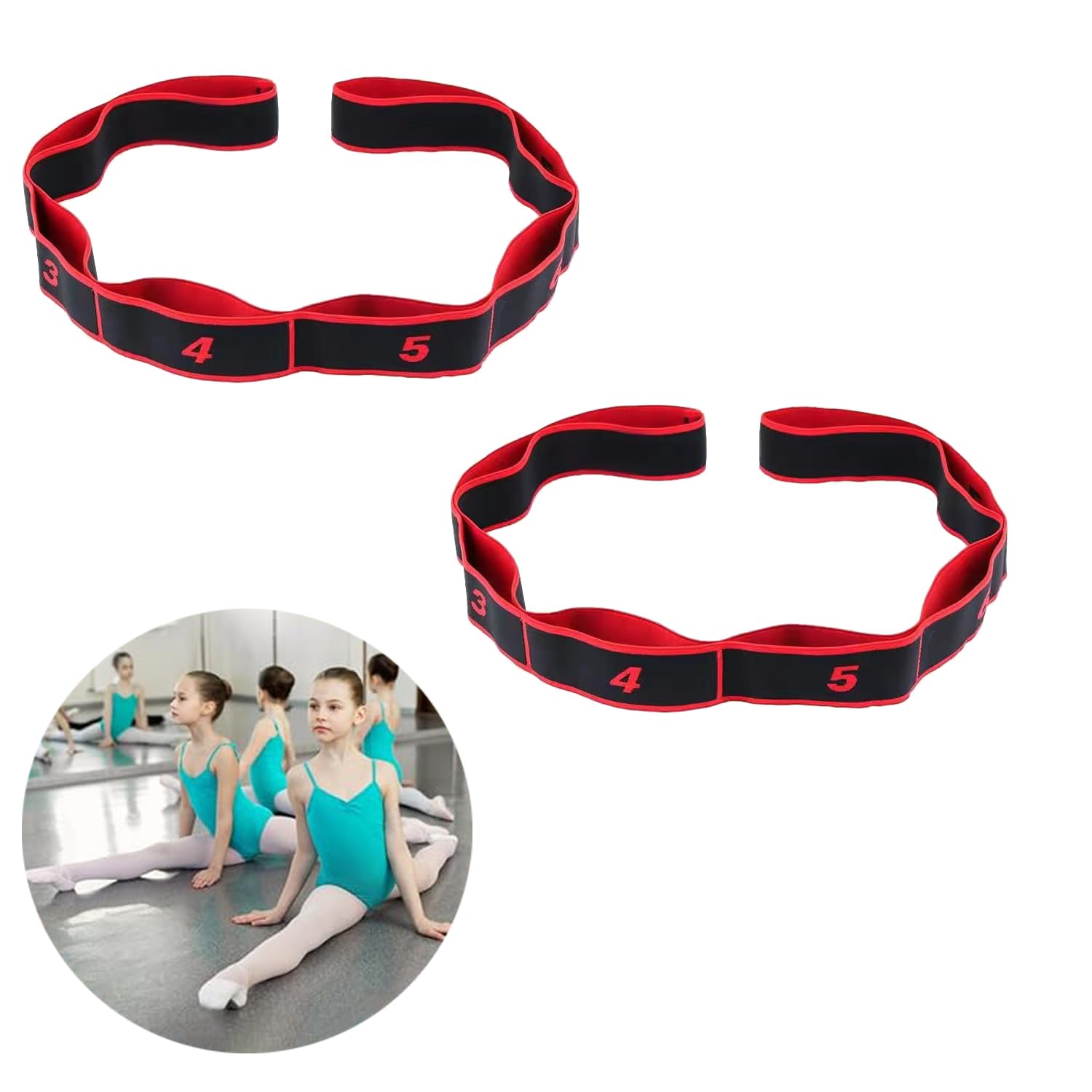 Payutou 2 PCS Stretch Strap for Kids Dance Stretch Band for Children Gymnastics Stretching Strap Kids Multi-Loop Adjustable Exercise Bands Stretching Resistance Ballet Bands-8 Loops (Red)