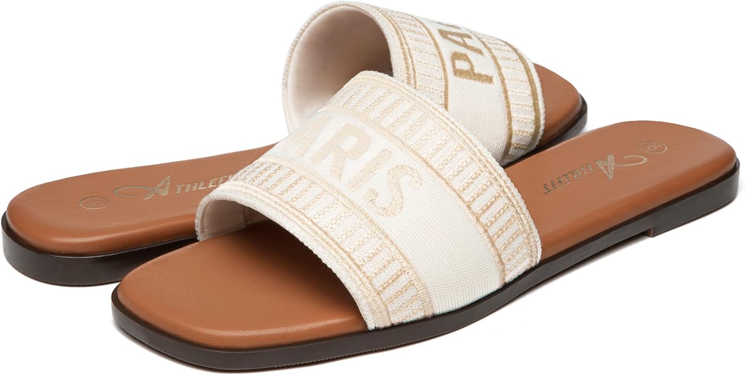 Athlefit Women's Slides Summer Fashion Slip On Flat Sandals Dressy - Image 6