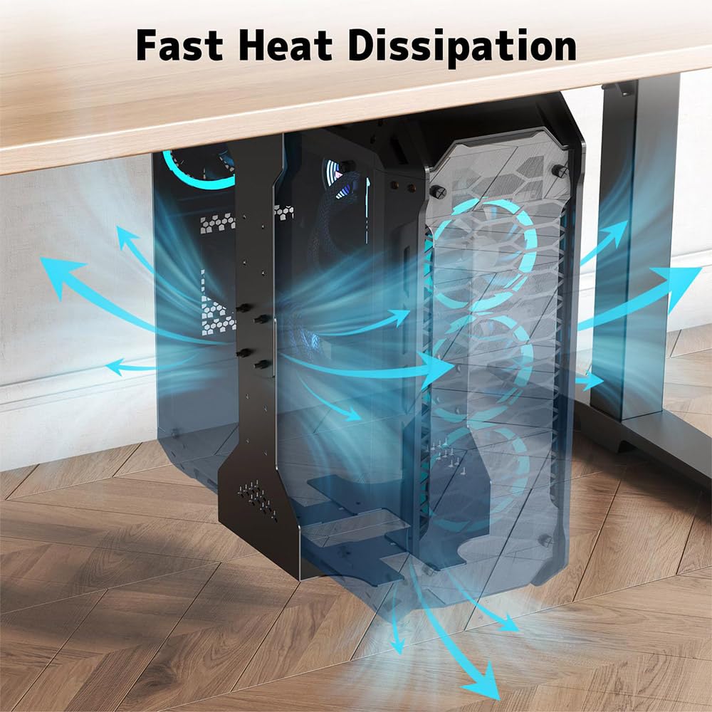 Support d'Unité Centrale sous Bureau Réglable - Charge Max 35 kg (77 lbs), Largeur Ajustable 20-34 cm (7.9-13.45"), Support PC Tour Noir pour Gamer & Bureau