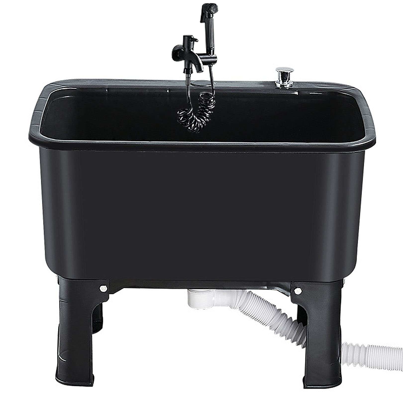 AYCDL Freestanding Laundry Tub Sink with Faucet - Floor Mop Sink for Washing Room, Basement, Shop - Durable Slop Sink with Countertop Drain for Easy Cleanin,Black