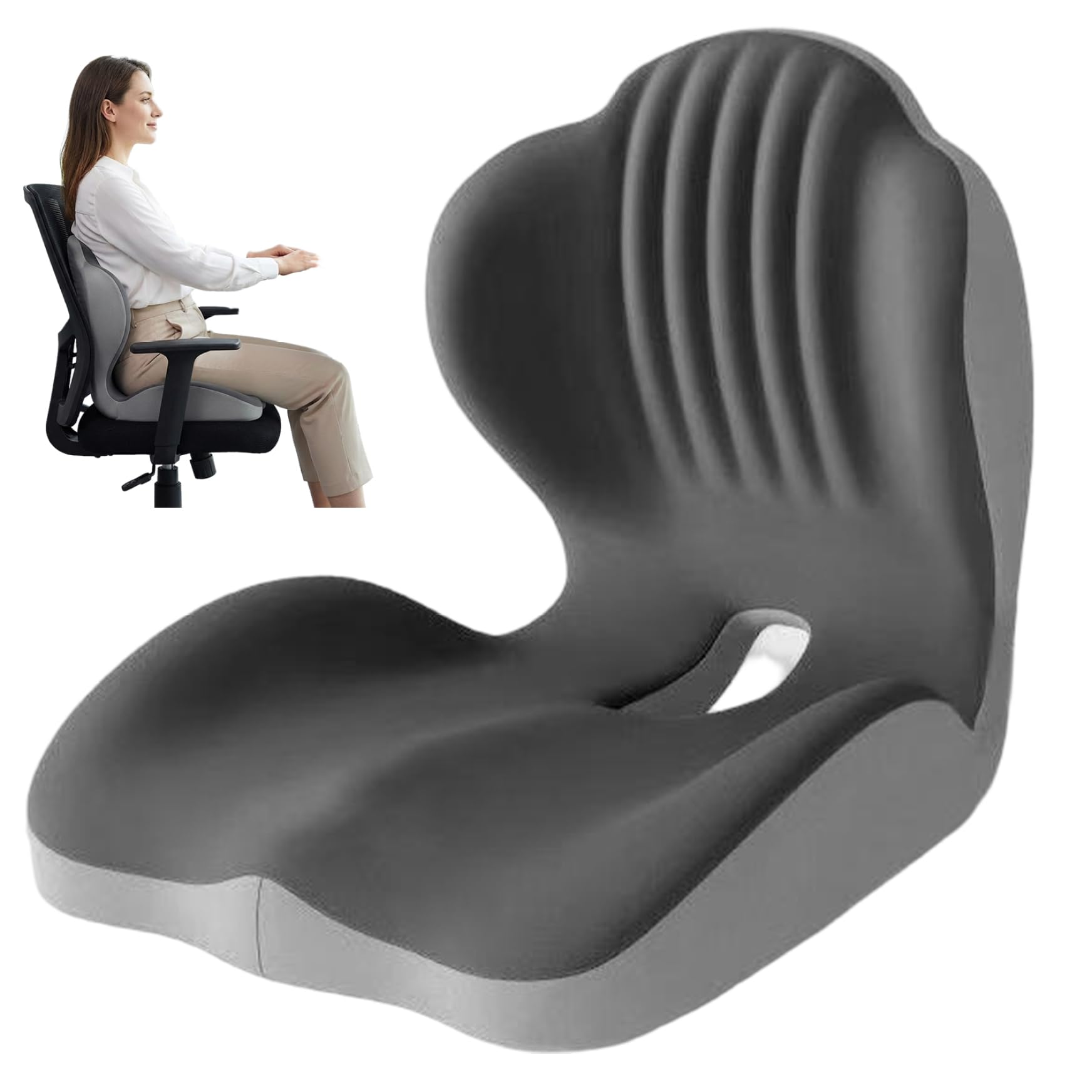 Tsawntd Black Grey Ergonomic Seat Cushion With Lumbar Support, Office Chair Cushion For Back And Butt Comfort, High-Density Memory Foam Seat Pad For Car, And Home Use (Black Gray) For Desk Chair