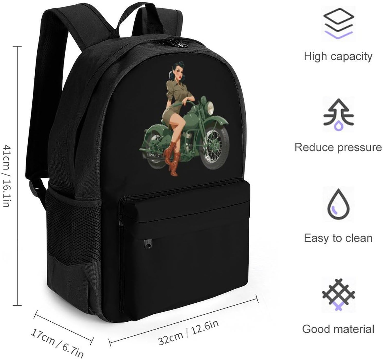 Motorcycle Pinup Woman Backpack Lightweight Backpacks Work Bag