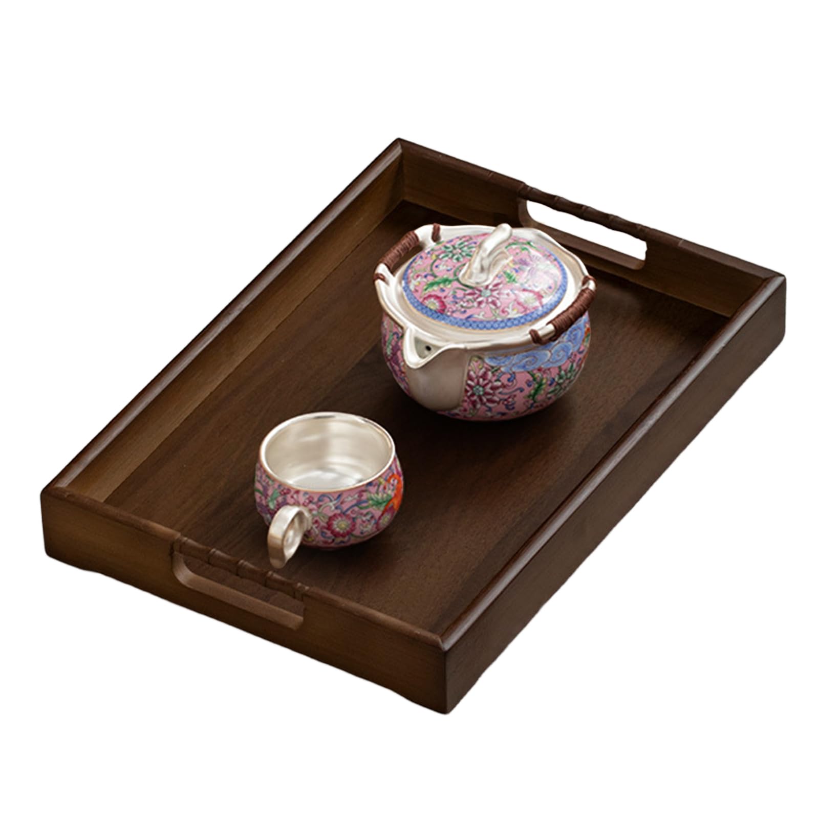 Gsrhzd Tray, Rectangular Bamboo Serving Tray with Handles for Tea, Snack, Fruit, Breakfast, for Home, Cafes, Eateries etc(38 x 26 x 4.5CM)