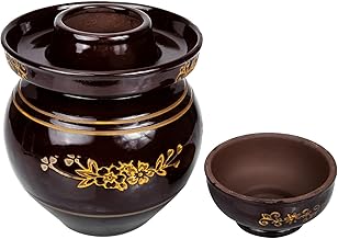 BAFAFA Ceramic Pickle Jar Fermentation Crock Traditional Chinese Fermenting Jar with Water Seal Airlock Lid Retro Kimchi Containers for Pickling Sauerkraut Masala Jars