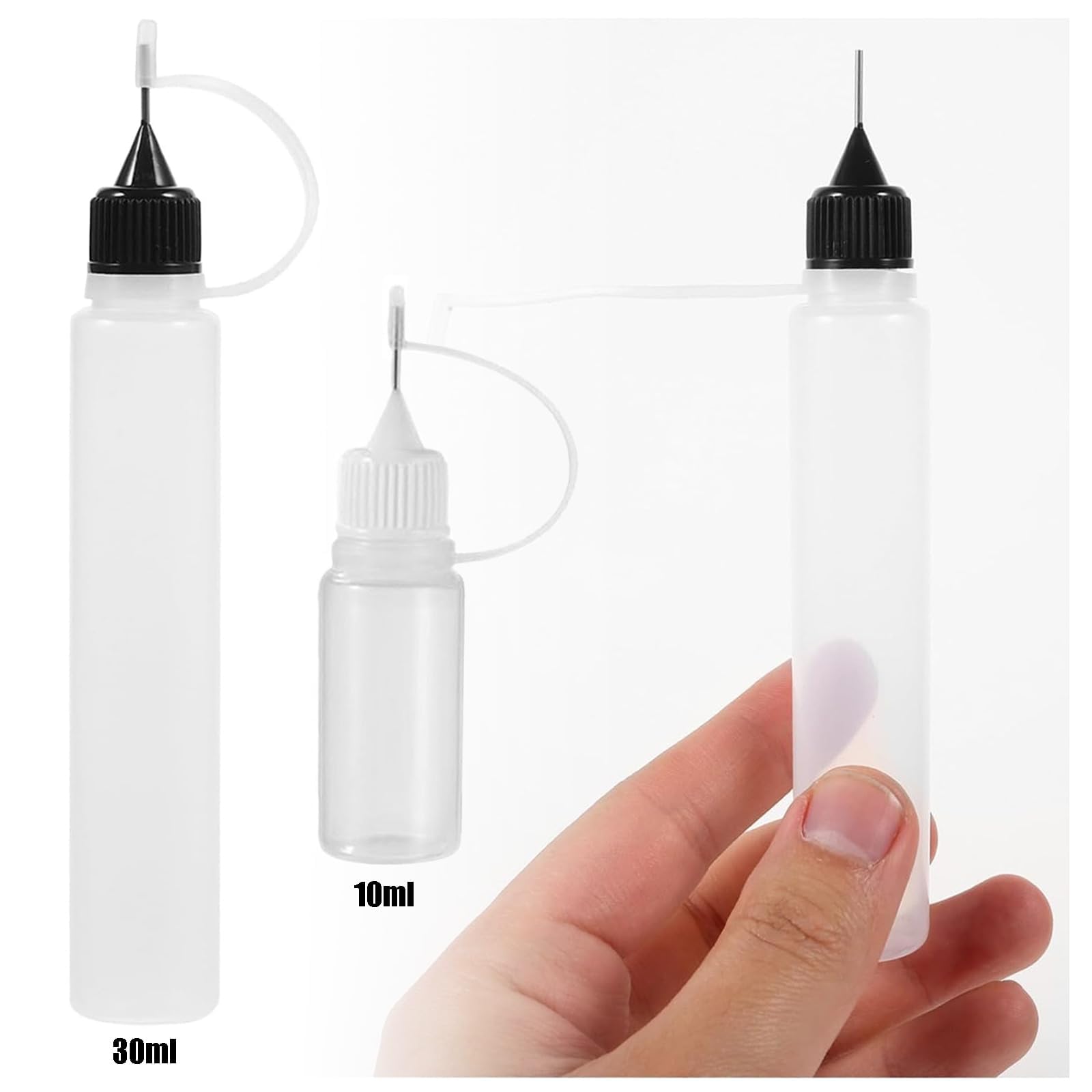 Jiavlyx 6 Pièces Flacon Pipette, 3pz 10ml + 3pz 30ml Bouteilles D'Applicateur À Pointe De Précision, Bouteille De Colle Vide,Con 2 Pipette, Pour Colle Lubrifiant Peinture Et Encre À L'alcool
