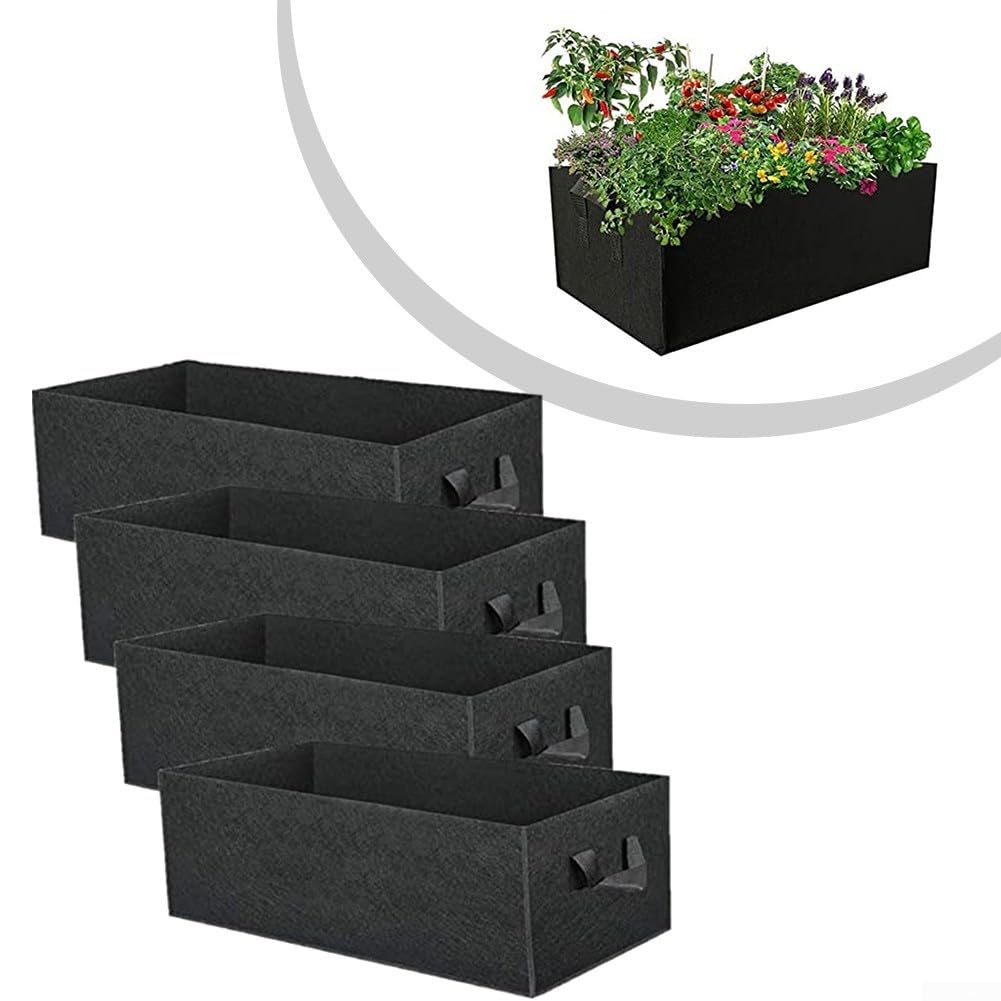 Lot de 4 sacs de plantation rectangulaires en feutre, très résistants pour l'aération des racines, pour balcon, jardin, jardinage à domicile (40 x 30 x 20 cm)