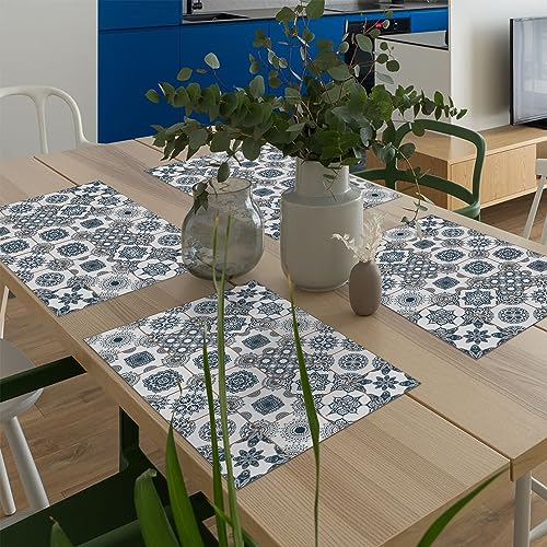 Set de table américain 4 pièces en plastique lavable Made in Italy 48x33 cm Set de table plastiqueen PVC couleur bois Vintage pour le petit déjeuner et le...