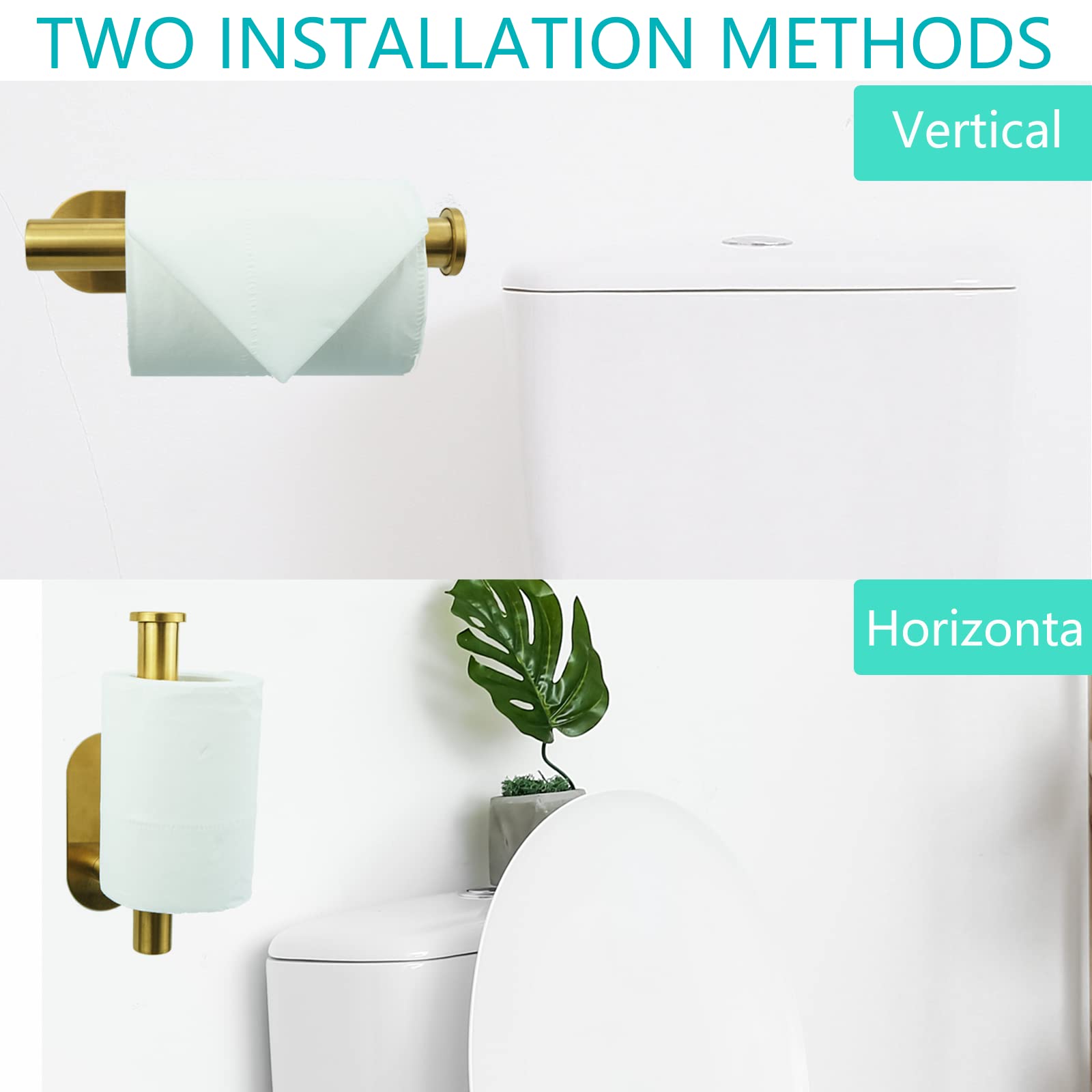 Self-Adhesive Stainless Steel Wall Mounted Toilet Paper Holder - Adhesive Mounting, No Drilling - Suitable for Bathroom, Kitchen, RV (Brushed Gold) — Amazon image 3