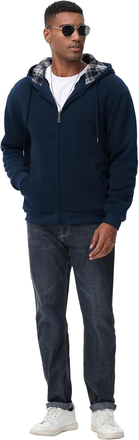 ZITY Mens Flannel Plaid Lined Hoodies Zip Up Heavyweight Sweatshirt Winter Warm Thick Coat - Image 6