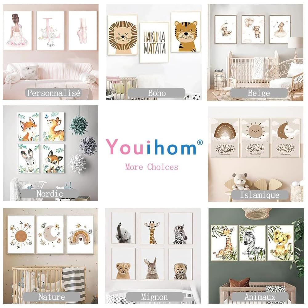 Youihom 3 Stampe per Cameretta Neonato Orso Beige Quadro Camera da Letto Bambini Palloncino Nuvola Luna 30x40 Quadretti Cameretta Ragazzo Stella Poster Tela senza Cornice