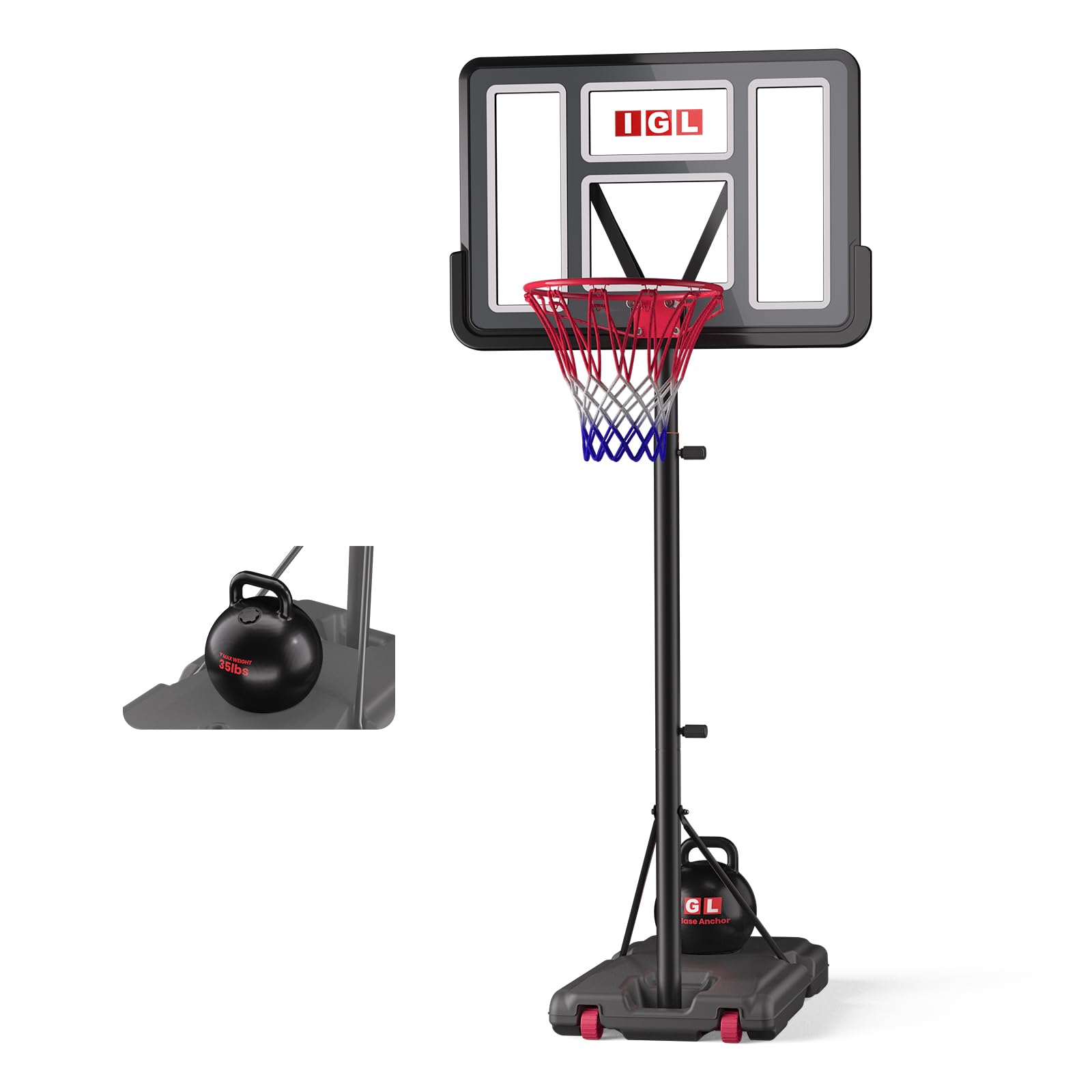 IGL Portable Basketball Hoop, 5.6-10FT Adjustable Basketball Goal System, 40/44 Inch Outdoor Basketball Hoop &amp; Goals for Kids, Youth, and Adults in The Backyard, Driveway with PC Backboard