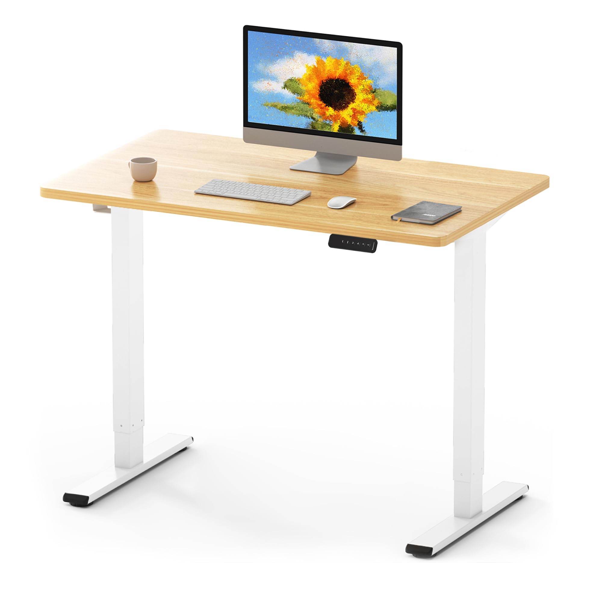 FLEXISPOT ONE PIECE Electric Standing Desk Height Adjustable Desk Sit Stand Desk with 4 Memory Smart Pannel and Backpack Hook for Home Office, 100 x 60cm Maple — image 1