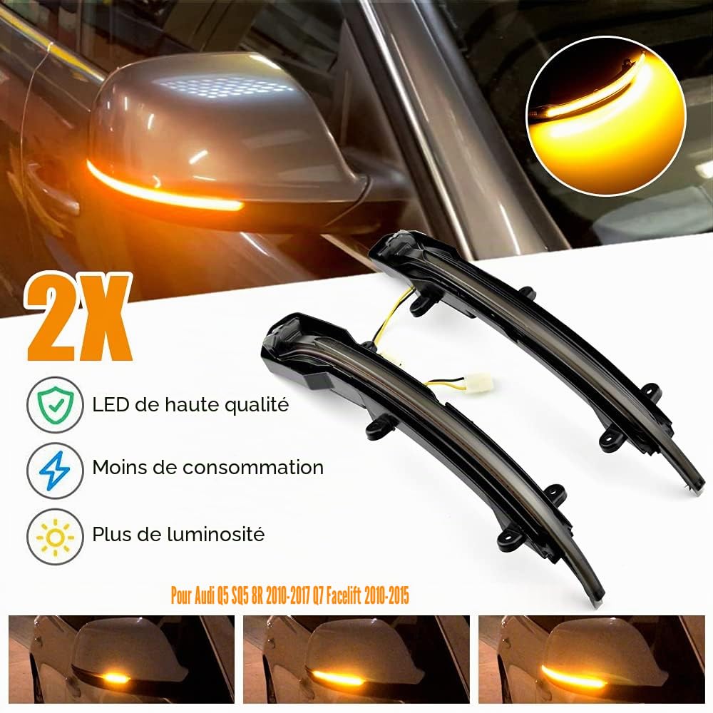 Lumière de clignotant dynamique LED miroir latéral indicateur séquentiel clignotant Compatible avec Au-di Q5 SQ5 8R Q7 4L SQ7