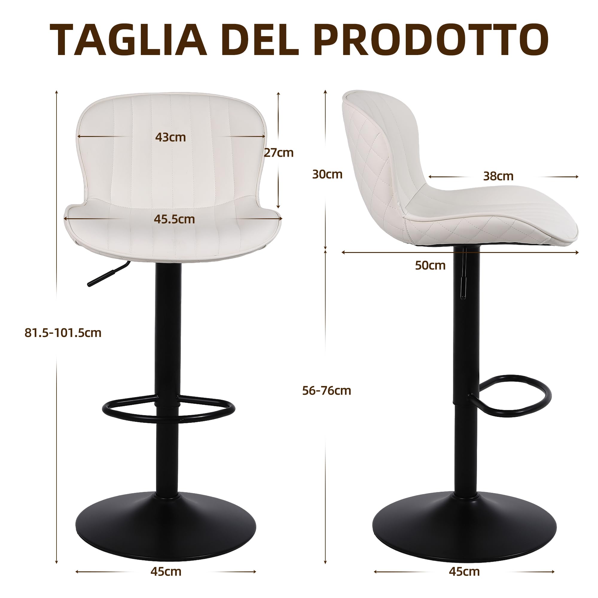 Sgabello Da Bar Regolabile Con Schienale - Girevole E In Pelle Sintetica, Per Cucina O Bistrot - Foto 13