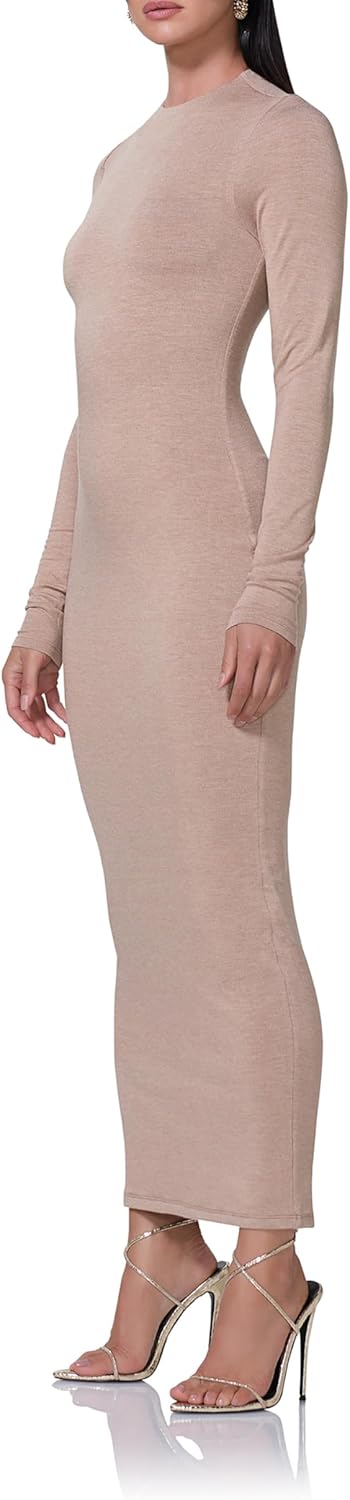 AFRM Women's Juniper Mock Neck Long Sleeve Midi Bodycon Dress, Heather Taupe, 3X - Image 2