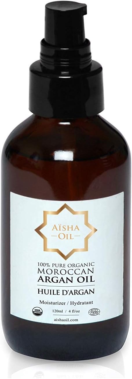 Pure Argan Oil - 100 Percent Pure Organic Moroccan Argan Oil 120 Milliliter - 4 Once - Moisturizer, Hair, Skin, Body, Face, Full Treatment, Organic Certified By Ecocert, USDA, Cold Pressed In Morocco.