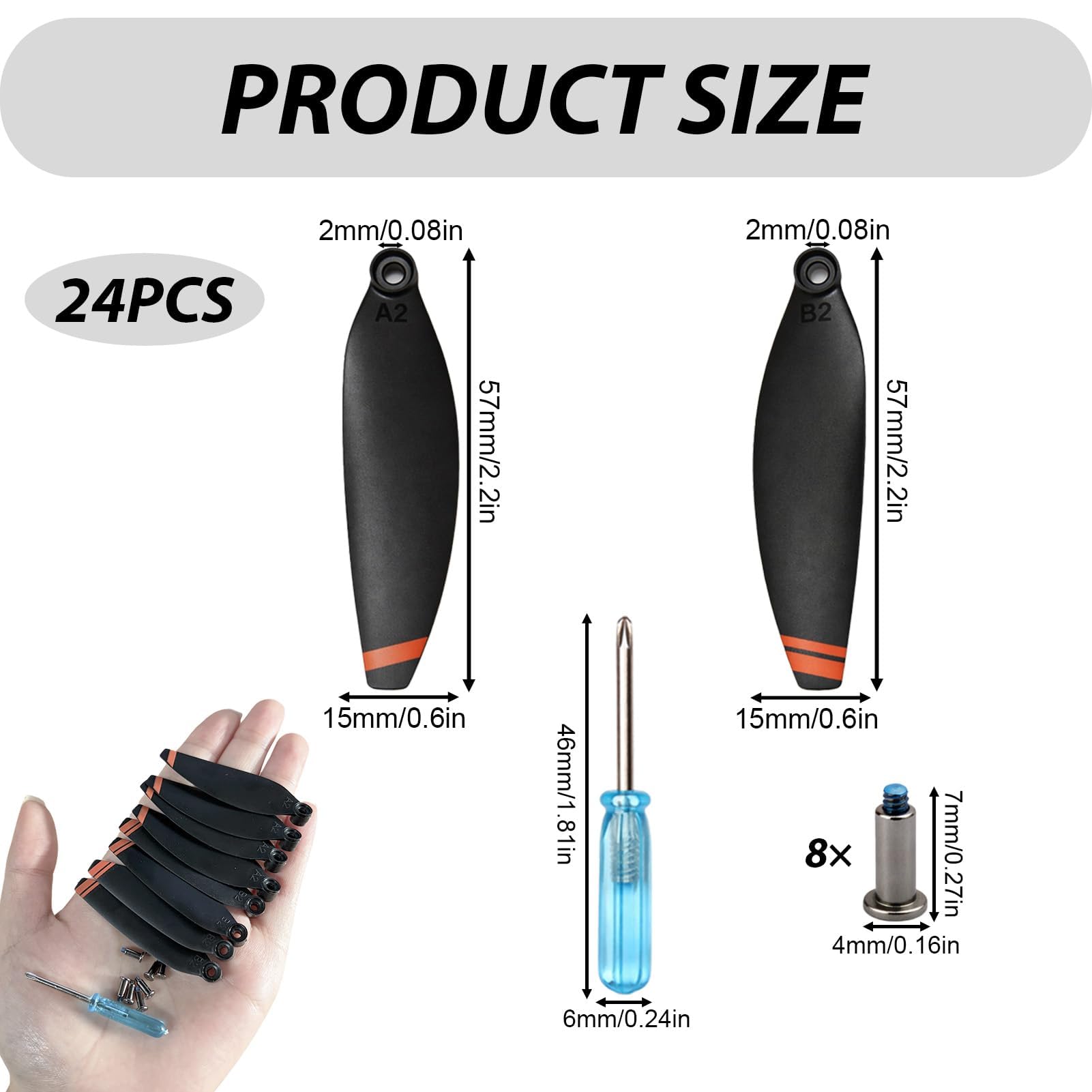 24 hélices pour DJI Mini 4K, Mini 2 SE/2/SE, set de remplacement d'hélices 4726FM, à faible bruit, vis aériennes, accessoires pour drones avec vis et tournevis