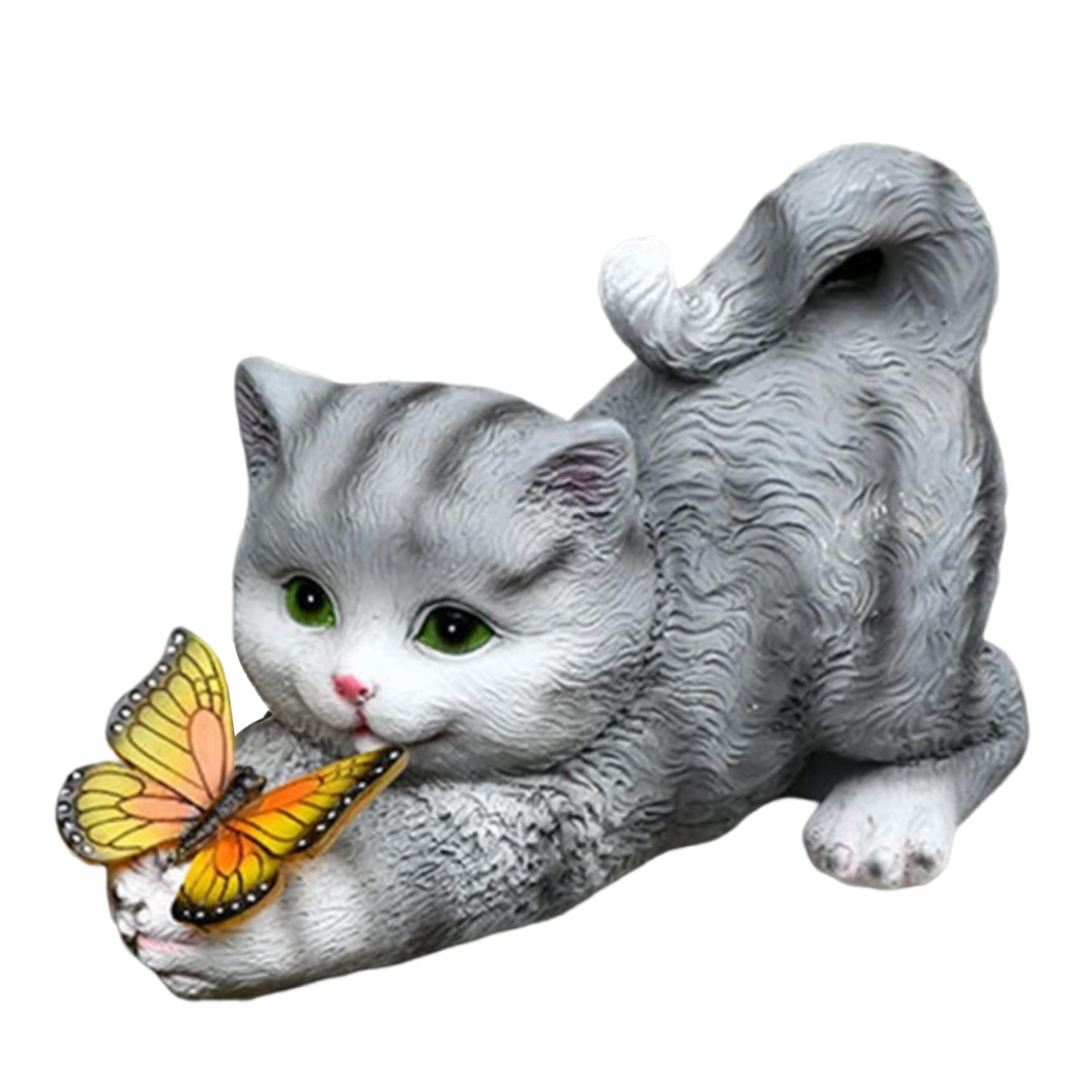 Wedhapy Solar Garden Cat Light Solar Cat Garden Ornament Outdoor Resin Statue Light LED for Decoration Grey