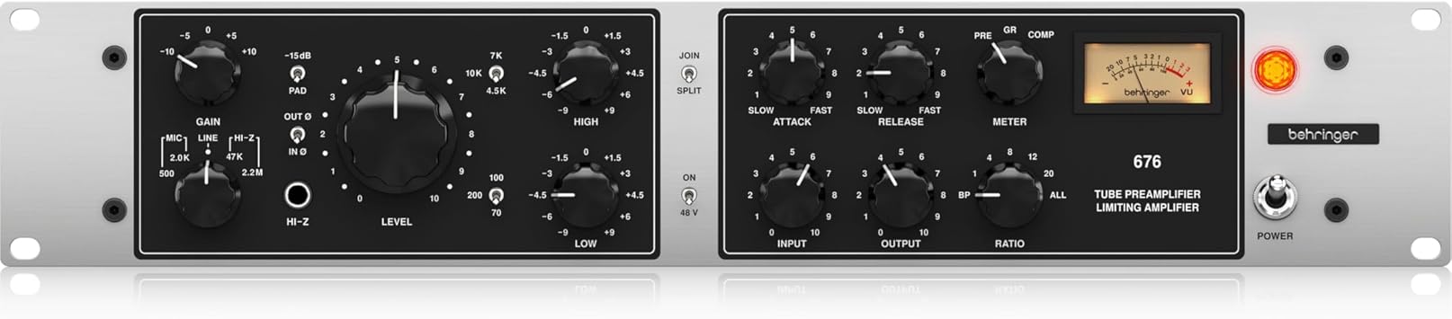 Behringer 676 Vacuum Tube Preamp/FET Style Compressor with 12AX7/ECC83S and 12AT7/6072 Vacuum Tubing, Equipped with MIDAS Custom Transformers, 2U Size
