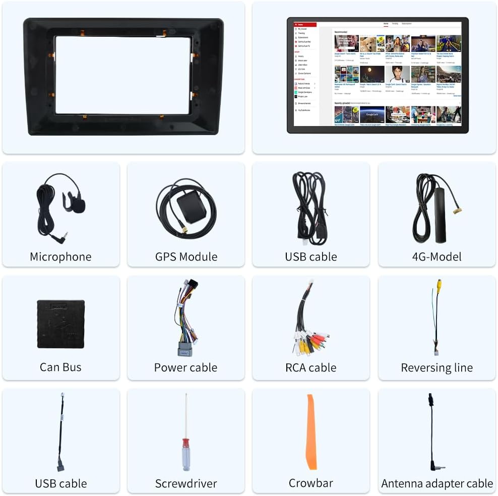 Diagram showing all included components of the Junsun car radio stereo package