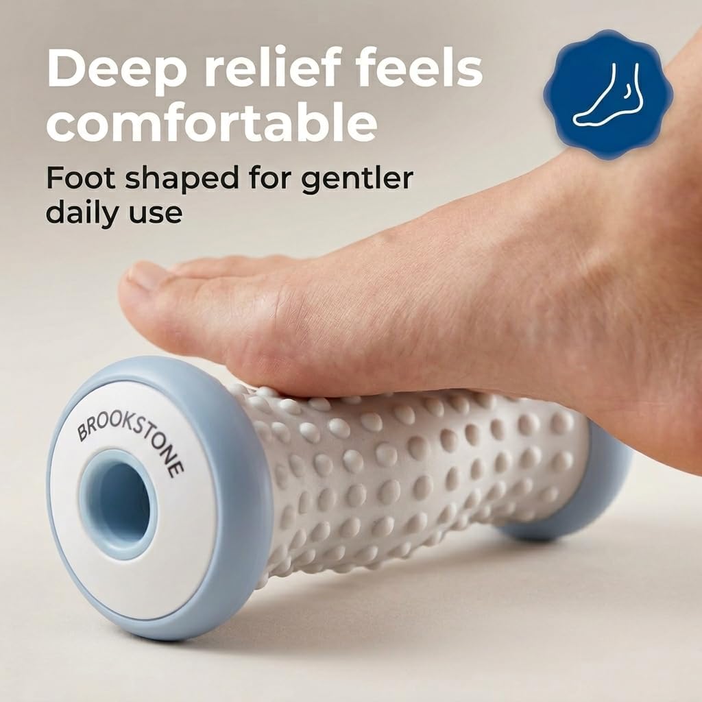 Brookstone Foot Roller Massager Plantar Fasciitis - Hot and Cold Foot Roller Massage for Tension Relief - Microwave & Freezer Safe - Relax The Muscles with Plantar Fasciitis Rollers (Gray)