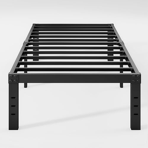 Plataforma de marco de cama de metal individual XL de 16 pulgadas de alto, marco de cama individual XL, no necesita somier, resistente, fácil