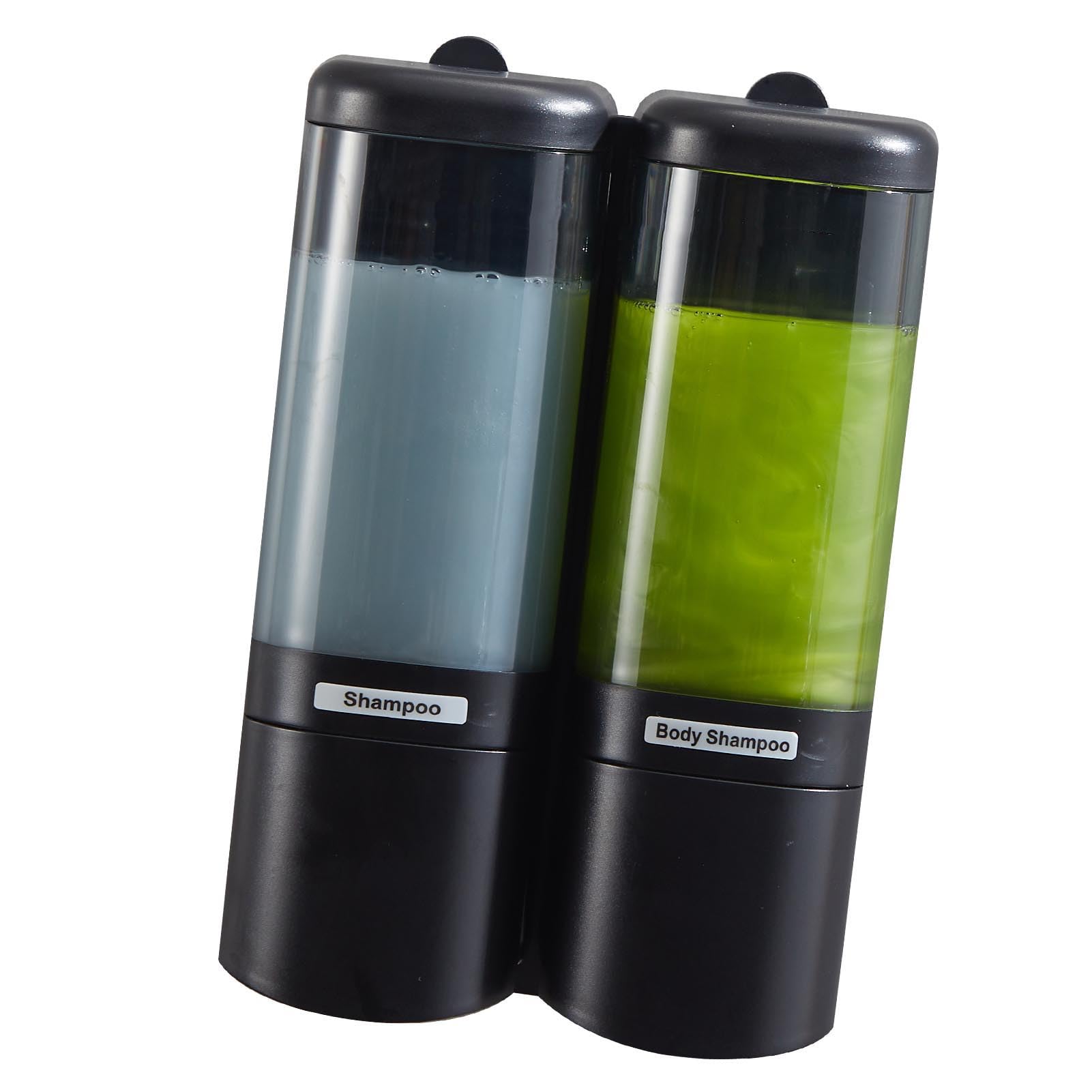 Ręczny dozownik mydła w płynie 2 komory 480 ml Szczelny dozownik mydła i prysznica do montażu na ścianie do szamponu w płynie Łazienka Kuchnia (Black)