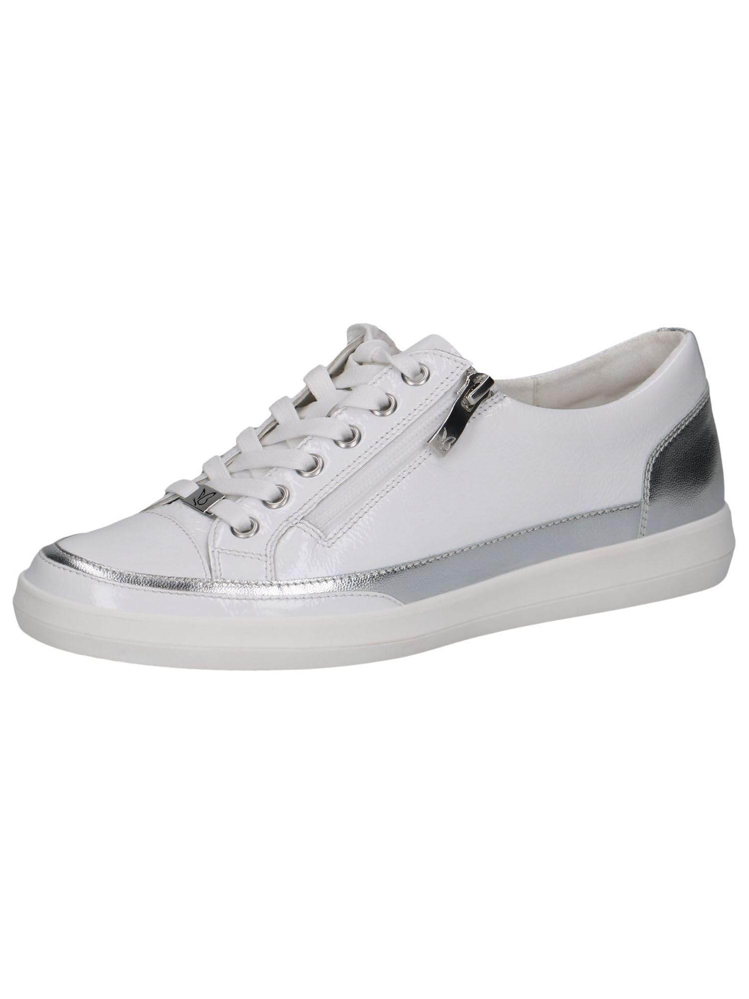 Caprice Women's White Sneakers, 6 Uk, Silver Trainers For