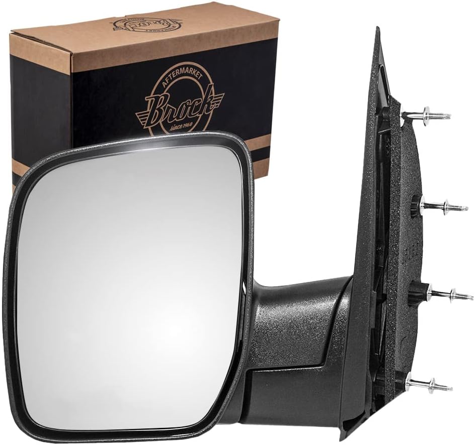 Brock Replacement Driver Side Sail Type Manual Mirror with 4 Mounting Points Textured Black with Single Glass Compatible with 2003-2009 E-Series
