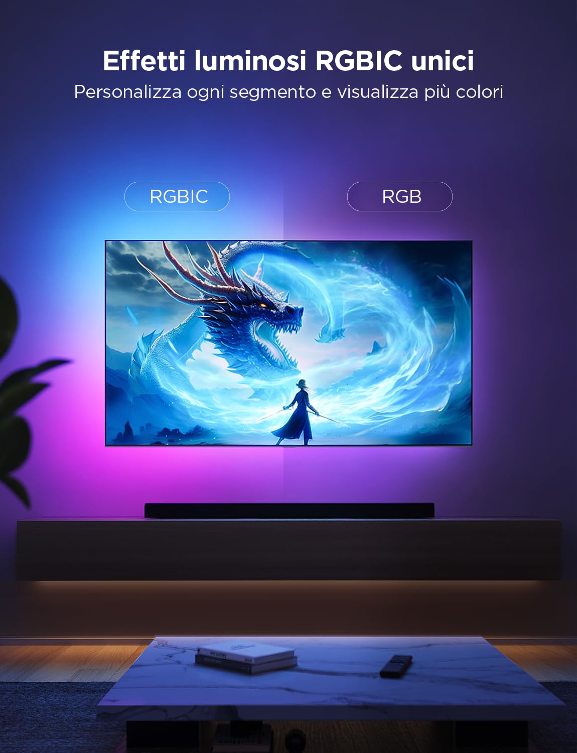 Govee TV LED Backlight, Intelligenti RGBIC da 2,4M per TV da 40-50 pollici, Striscia LED Intelligente con Controllo Bluetooth e Wi-Fi, Funziona con Alexa e Google Assistant, Sincronizzazione Musicale