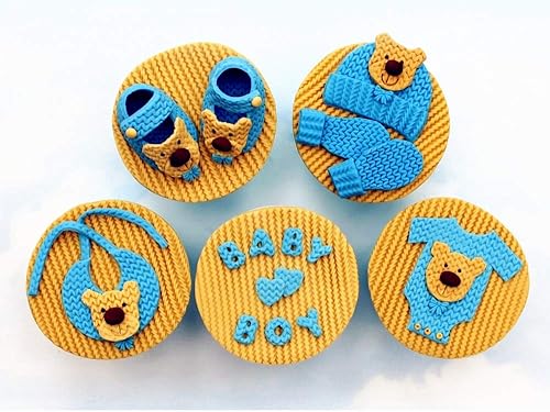 Miniatura 6 de JeVenis Juego de 5 mini suéter de punto, molde de fondant, textura de ganchillo, decoración de tartas, botones, tapete de impresión para baby