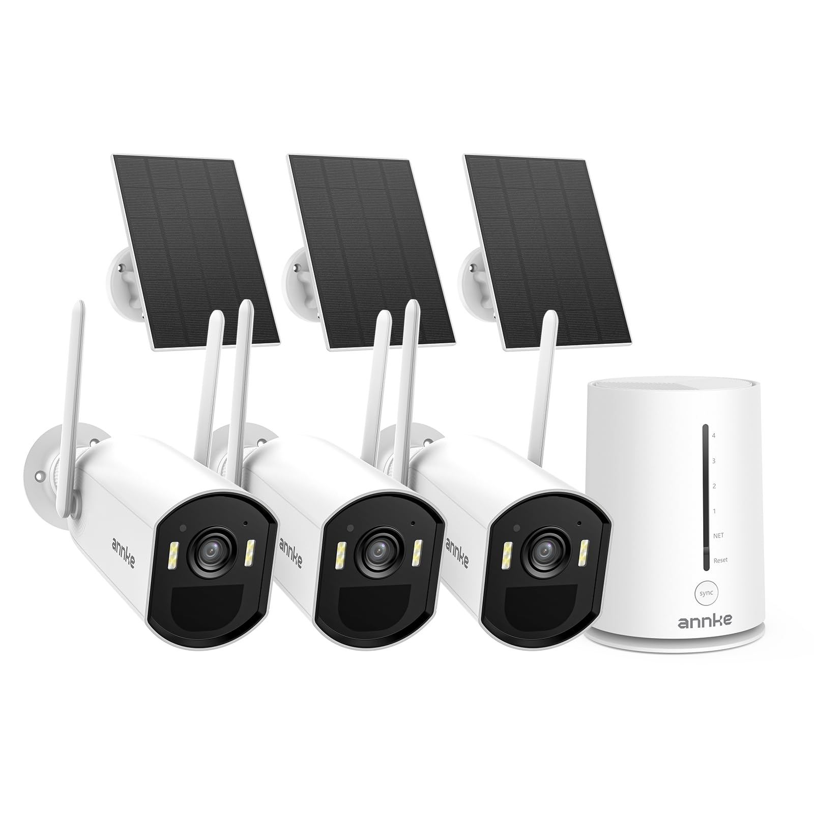 ANNKE 2.5K Überwachungskamera Aussen Solar Akku Set, 3er-Set mit Home Hub, 64G Lokale, ohne ABO, Solar Kamera WLAN Outdoor mit Bewegungsmelder, FarbNachtsicht, 2 Wege Audio, 5G & 2.4G WLAN