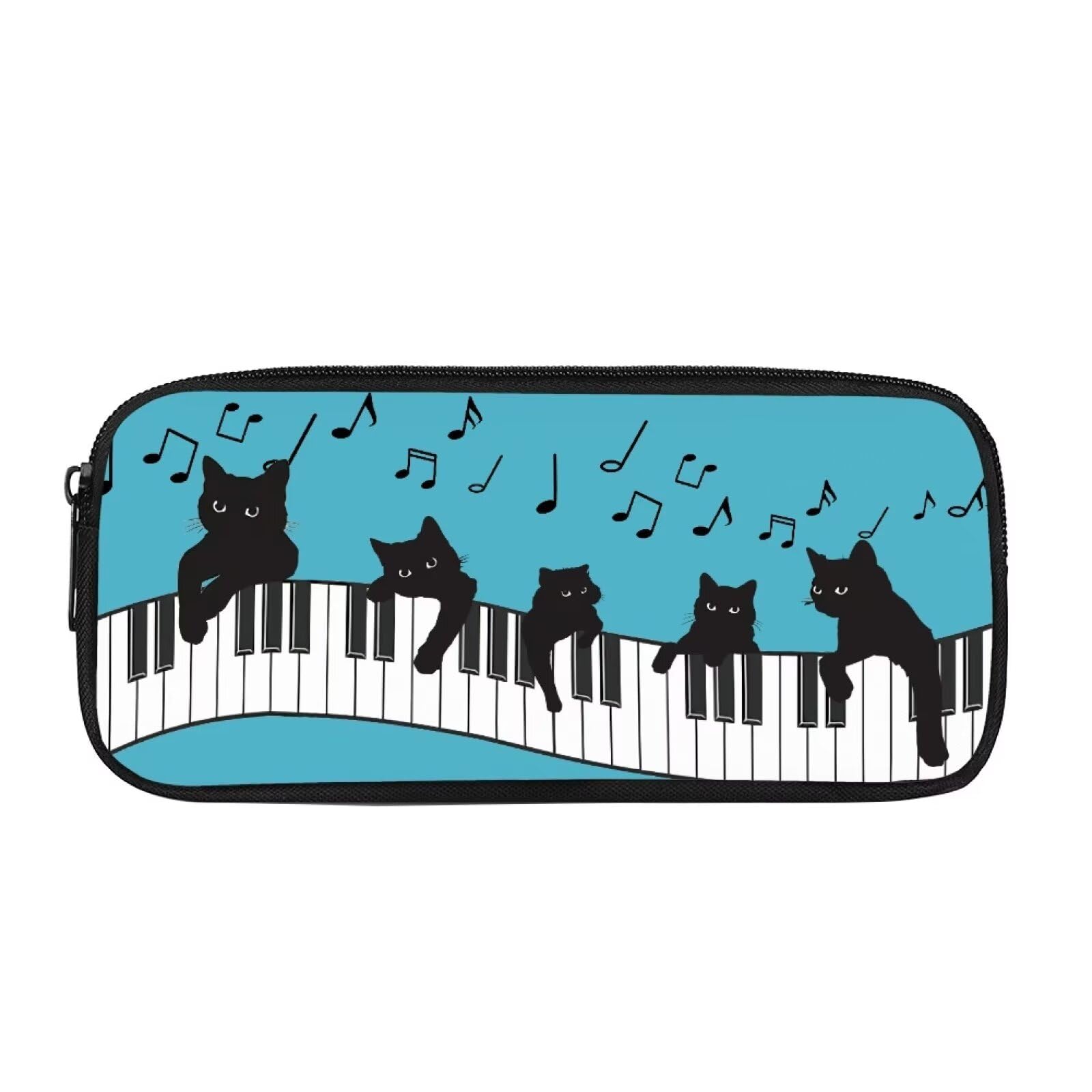 Biyejit Black Cat with Music Notes Pencil Case for Boys and Girls, Lightweight Pencil Pouch Bag with Compartments for School Stationary