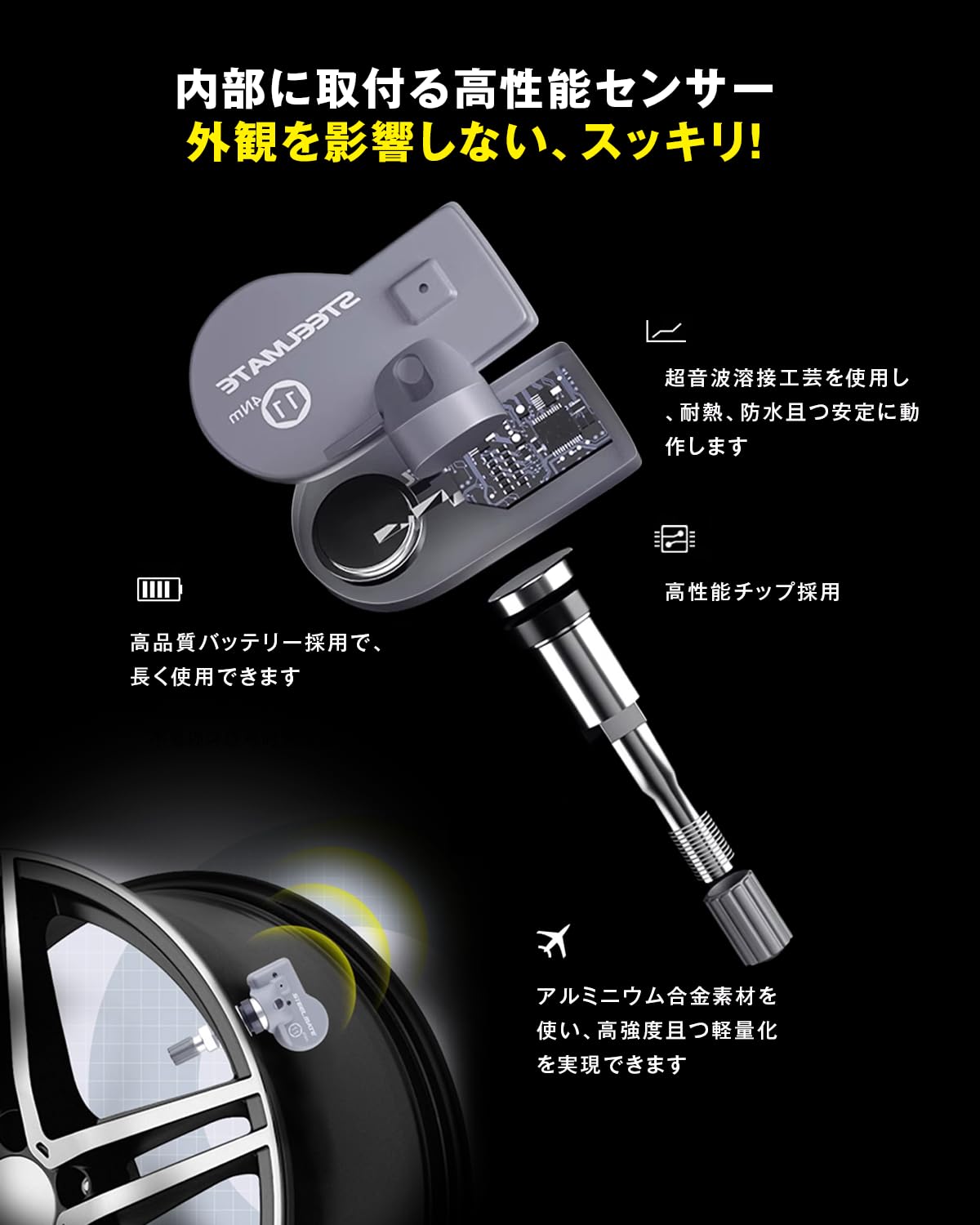 Amazon.co.jp: BGUCAR TPMS タイヤ空気圧監視システム, 超薄型, 貼り