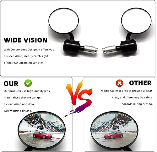 Miniatura 5 de Espejos de motocicleta con extremo de barra, espejos laterales universales redondos de 78 pulgadas con mango trasero compatibles con la mayoría de