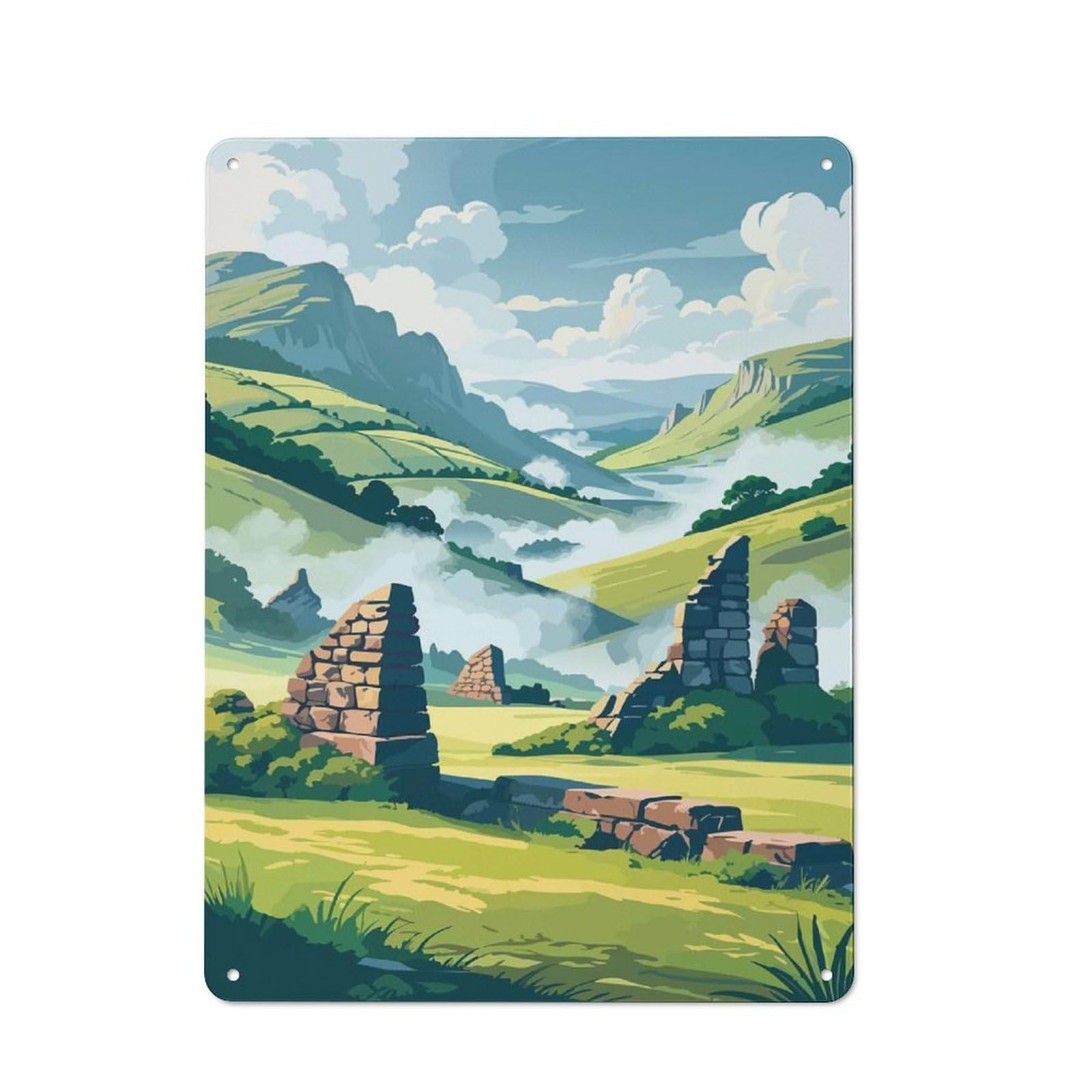 Junmoney Style-18 Ruins In A Green Valley Vintage Metal Sign 40X30cm, Vintage Cafe Wall Decor For Takeaway, Bar, Kitchen Or Counter Area