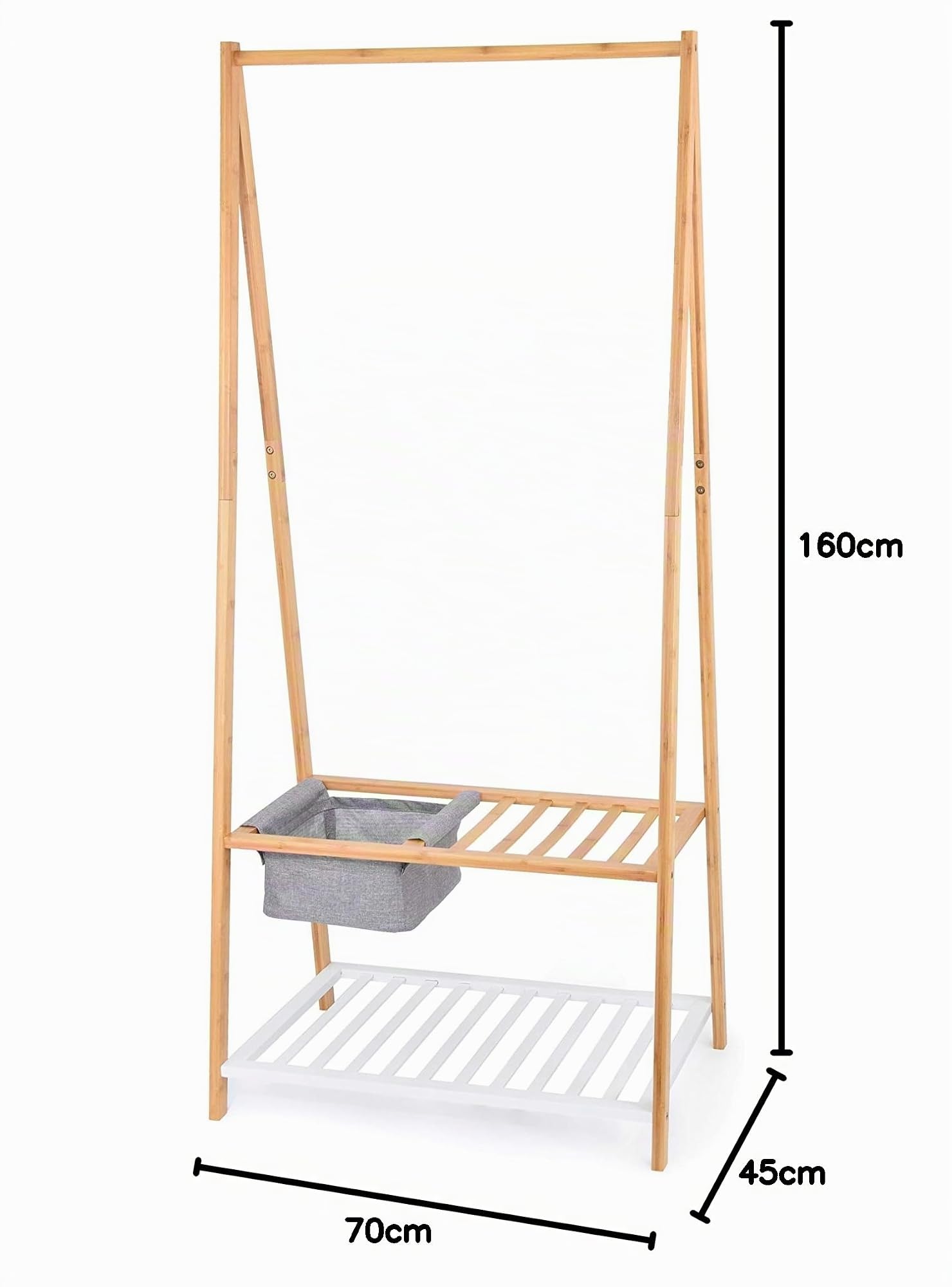DOMO PAK LIVING Stander appendiabiti in Bamboo con ripiano e cestino