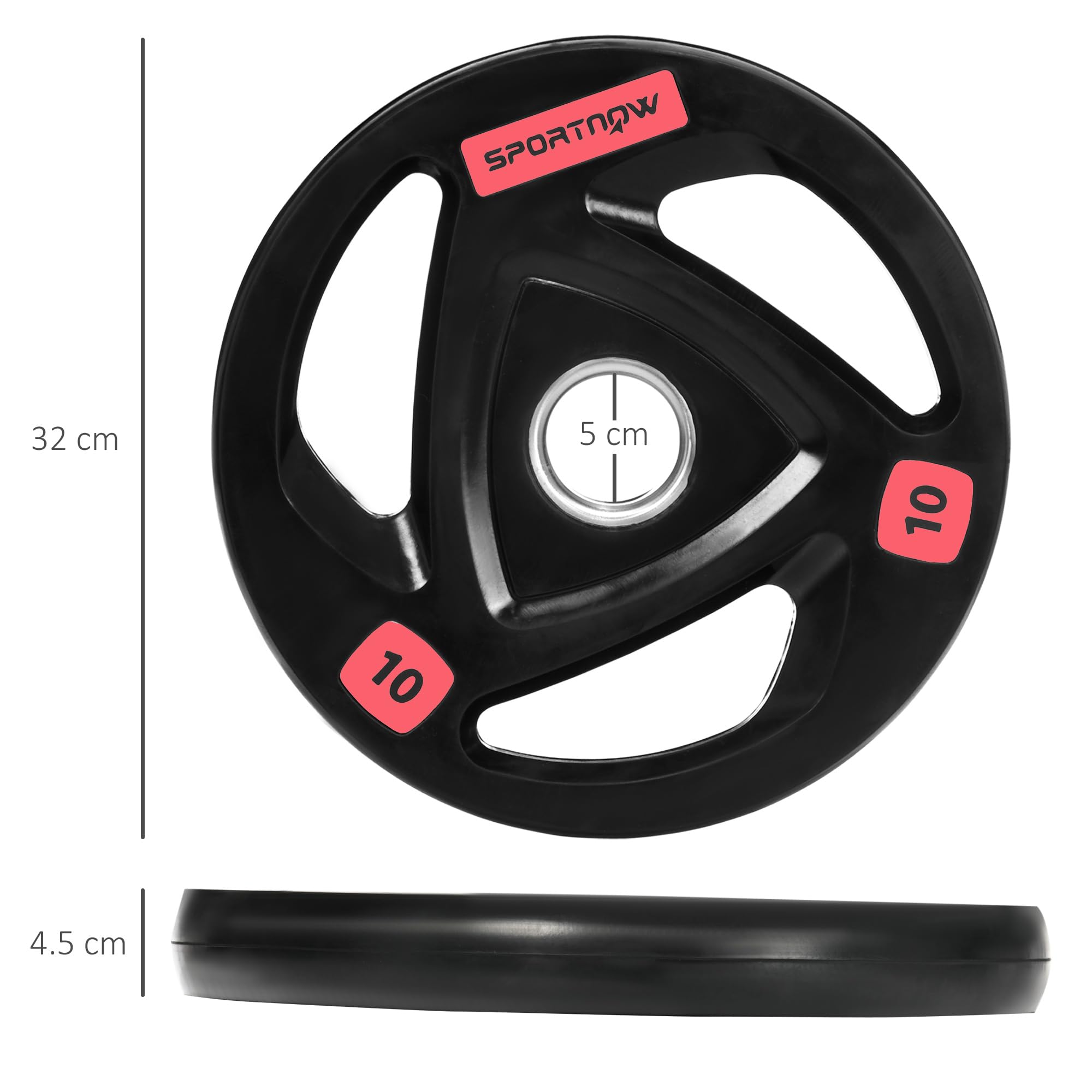 SPORTNOW Set di 2 Dischi Pesi da 2x5/10/15/20kg in Acciaio con Rivestimento in Gomma, Foro Ø5cm per Bilanciere e Impugnature per Uso Manuale