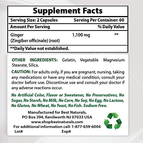 Best Naturals Ginger Root Capsules Supplement For Nausea And Motion Sickness, 550 Mg, 120 Count #TOP1