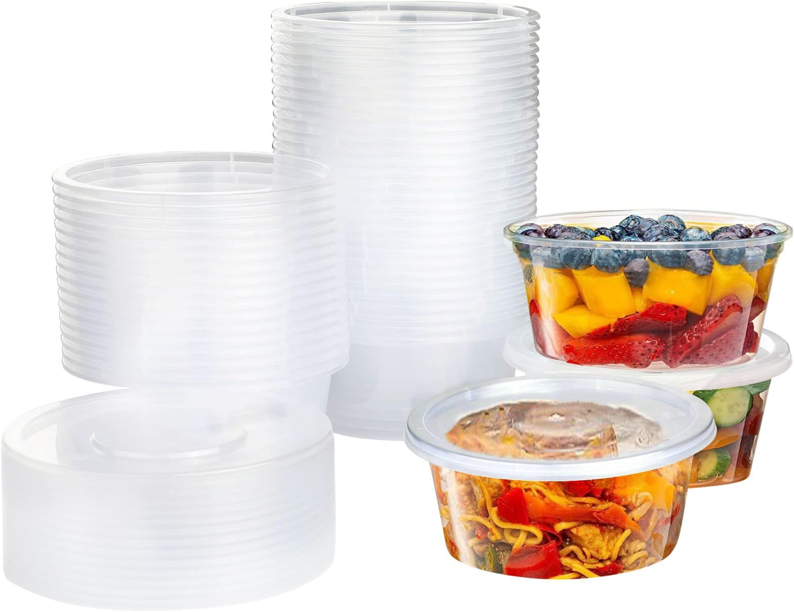 50 Pack Plastic Containers with Lids, 280ML 11OZ Plastic Food Containers with Lids, Sauce Pots, Leakproof, Small Pots for Takeaway Food, Pot for Dip, Soup, Salad, Condiment