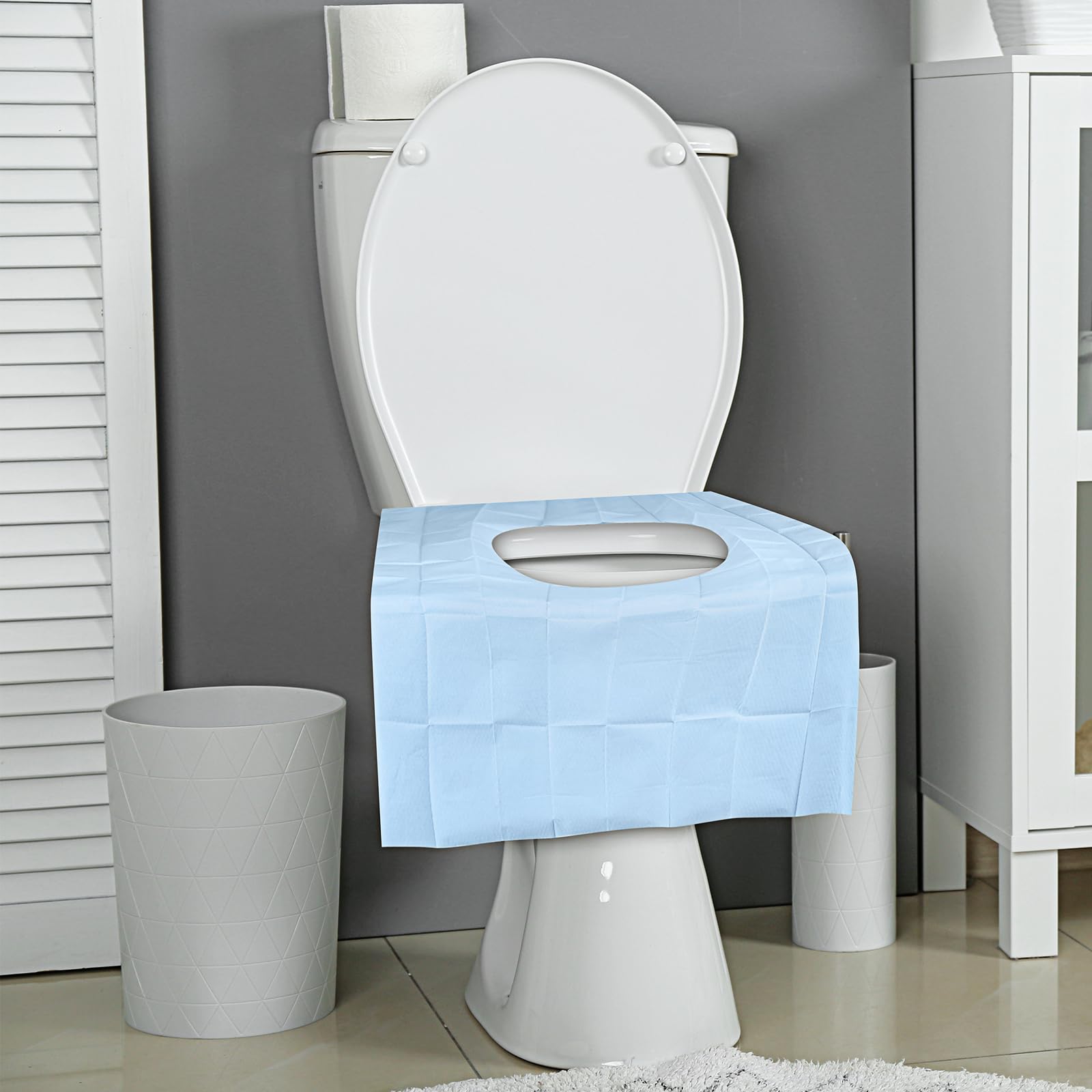 Qilery 60 fundas desechables impermeables de 15.8 x 23.6 pulgadas, fundas desechables extragrandes para asiento de inodoro envueltas individualmente, fundas de inodoro de viaje para adultos y niños