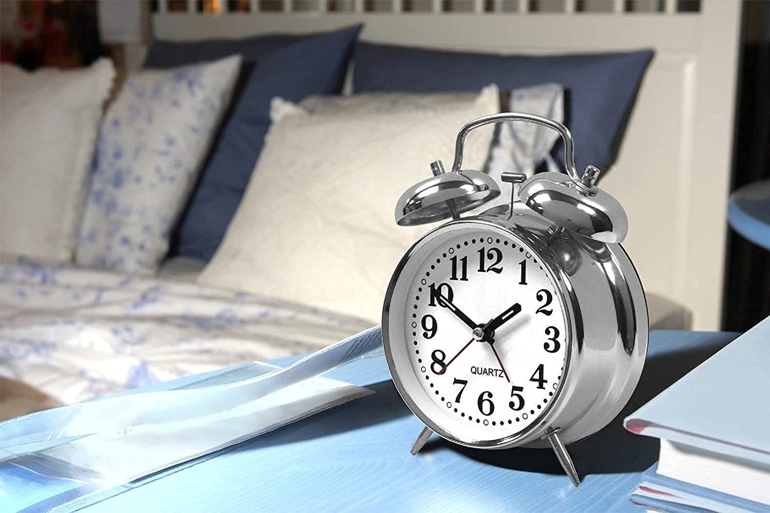 BuntyChiku Metal Analog Alarm Clock Twin Bell Silver 4" Extra Loud Quartz Battery Operated with Backlight, Silent Non-Ticking, Vintage Retro Antique Decorative Old School 2
