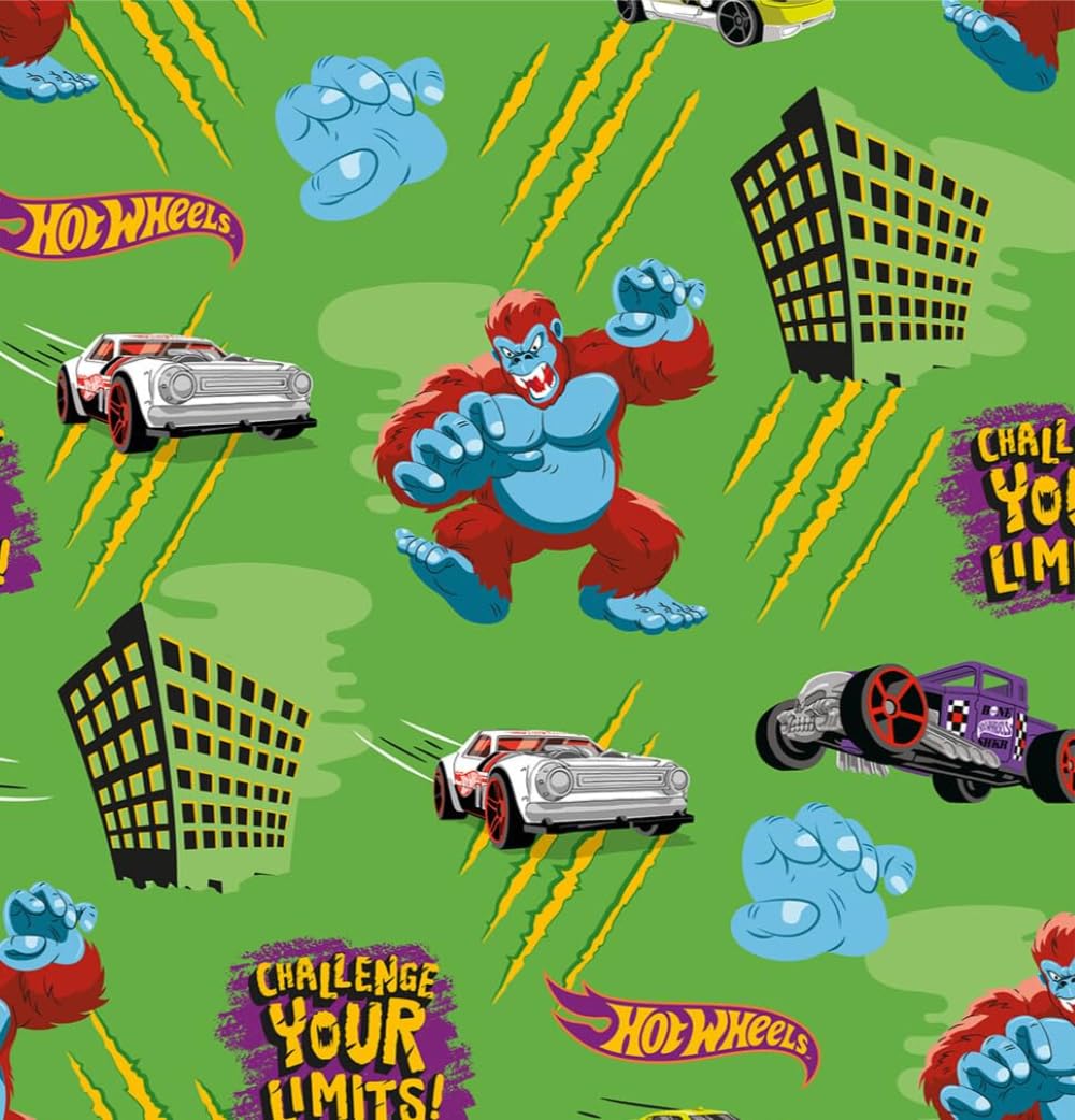 Hot Wheels-Cartoon Fabric Cotton Print Fabric 44'' Wide,Car Fabric 100% Cotton Children's Craft Fabric Material for Quilting, Sewing, Dressmaking (Gorilla, 1 Metre)